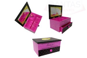 Caixa de Musica Bailarina Quadrada Rosa e Preto - Dantas