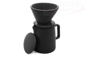 BULE C/SUPORTE P/FILTRO E TAMPA CERAMICA PRETA 600ML