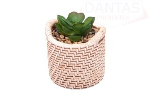 CACHEPOT DE CERAMICA COM SUCULENTA PALHA 7,5CM X 7,5CM X 9,5CM