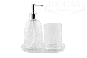 CONJUNTO PARA BANHEIRO DE VIDRO PARIS PRATEADO 3 PEÇAS