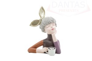 Esnfeite Decorativo de Resina Boneca com Xícara - Rojemac